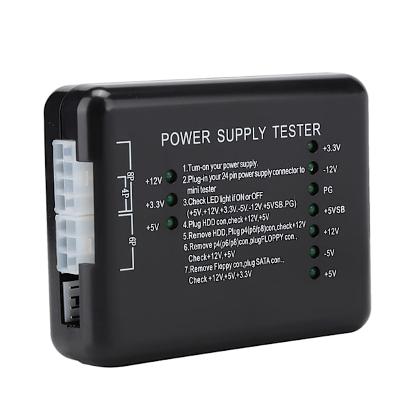 Sort Computer PC Strømforsyning Tester 24Pin Kompatibel PSU/ATX/SATA/HDD Med Indikatorlys