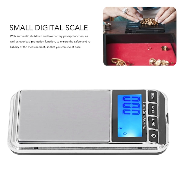 Digital lommeskala Høj nøjagtighed Bærbar Sikker Pålidelig Mini lommesmykkevægt med LCD-display til smykkebutik Hjem