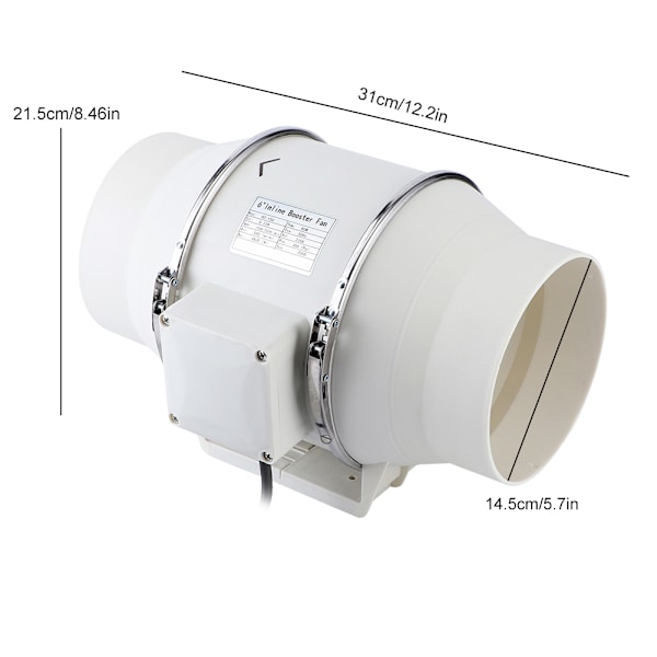 Høyeffektiv Inline-kanalvifte Luftuttrekker Bad Kjøkken Ventilasjonssystem 220V EU-plugg 80W