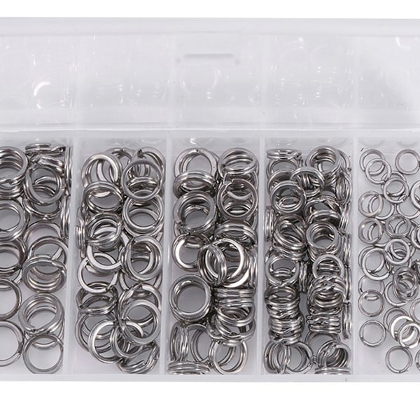 200 stk. 5 størrelser Heavy Duty rustfrit stål splitringe solide lokkeforbindelser fiskegrej