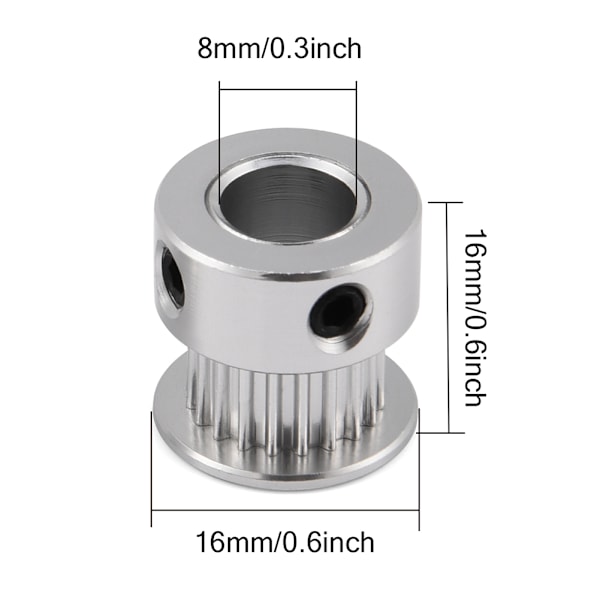 5 stk 2GT 20T aluminiumslegering gir synkron tannhjul reimskive for 3D-skriver 8mm