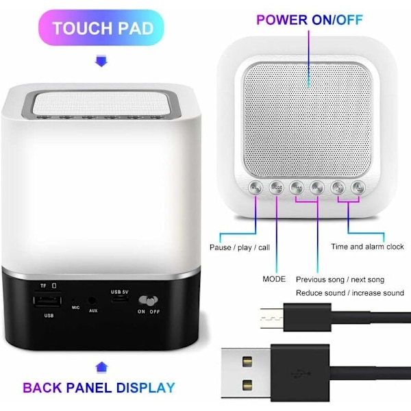 Kreativ Bluetooth-högtalare, Touch Sensor LED-lampa för inom- och utomhusbruk, Bärbar väckarklocka med dimbart flerfärgat ljus, Mjuk lampa
