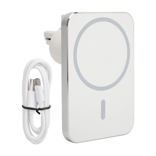 15W Kvadratisk Magnetisk Sug Trådløs Lader Bil Mobiltelefon Holder Hurtiglading Hvit