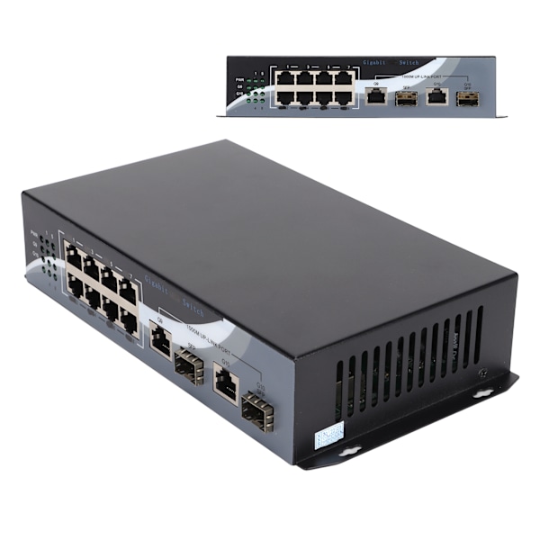 Ethernet Mediaomvandlare Twisted Pair RJ45 10/100/1000M 2 Optisk Fiber 10 Portar Adaptiv SFP