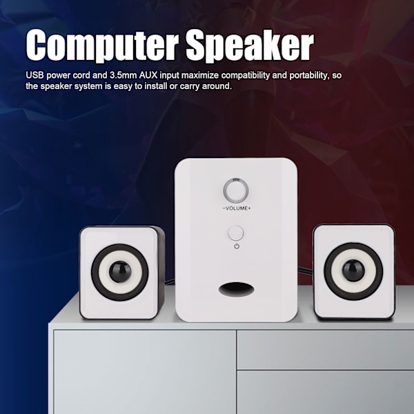 USB-drivna skrivbords högtalare Datorhögtalare med subwoofer för PC Laptop Tablet Desktop Dazzle Version Svart Vit