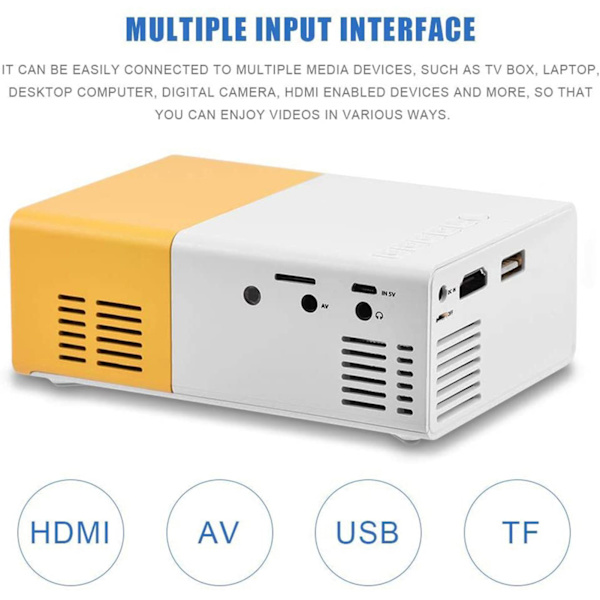 Mini Snygg Hemmabio Bärbar LED-projektor Multimediaspelare EU-kontakt Vit Gul
