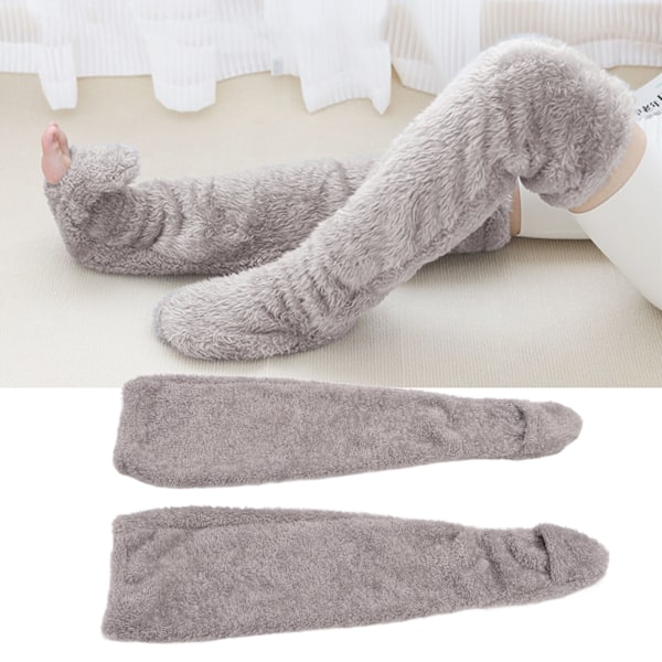 Over Knee Fuzzy Socks Vinter Hjem Sove Myk Tykk Pustende Plysj Strømper Benvarmer Grå