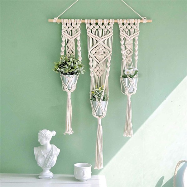 Macrame tråd blomkruka dekoration - Boho väggdekor blomkruka hängande korg hem bomullsrep för inomhus- och utomhusbruk