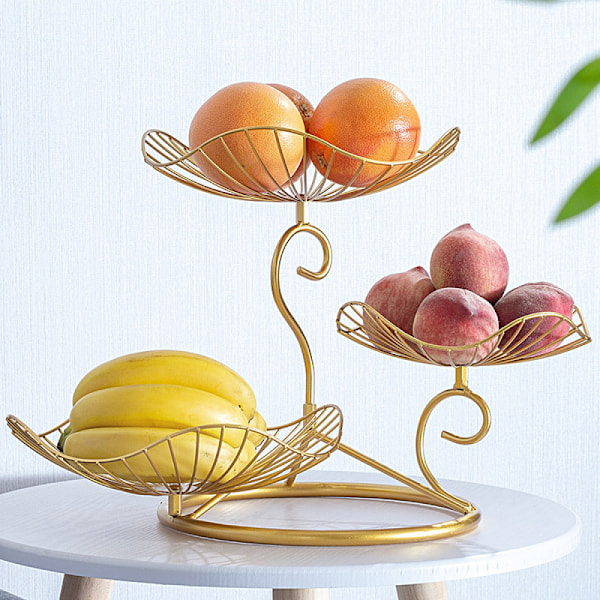 Elegant 3-vånings Fruktkorg, Utrymmesbesparande Multifunktionell Design För Kök Kontorsinredning, Dekorativ Metallskål Med Rostskyddsmålad Finish