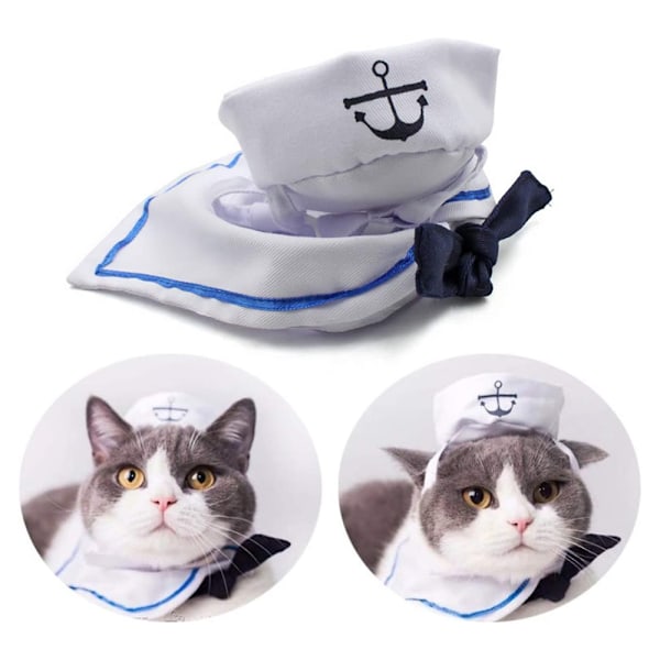 Husdjurs Sjömansdräkt, Kaptenshatt & Ankare Bandana, Justerbar Cape i Kvalitetspolyester för Lekfull Nautisk Cosplay