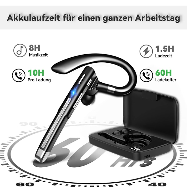Trådlöst headset för mobiltelefoner, ultralång standbytid, brusreducerande hörsnäcka med 270 graders justerbar roterbar mikrofon, handsfree-samtal Bluetooth