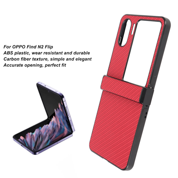 Fodral för OPPO Find N2 Flip i kolfiberstruktur, vikbart mobilskal i plast, rött