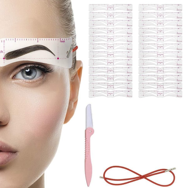 Øjenbrynsskabelon, 24 øjenbrynsformere, genanvendelig øjenbrynsskabelon med strop, 3 minutters makeup, velegnet til begyndere