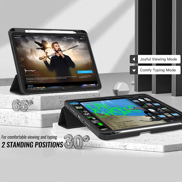 Fodral för iPad Pro 11 tum med inbyggd pennhållare, Slim Trifold Smart Cover, mjukt PU-läder, TPU-baksida, stöd för 2:a generationens penna laddning, Auto