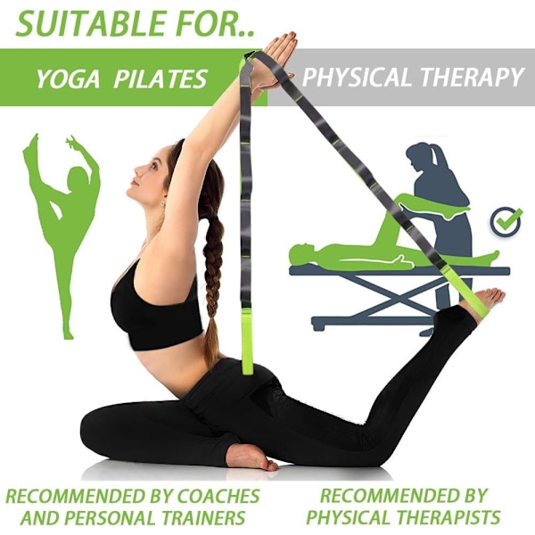 Oelastisk stretchrem för pilates, portabelt träningsband med 12 oberoende öglor, högkvalitativ nylonkonstruktion, hjälper till med muskler