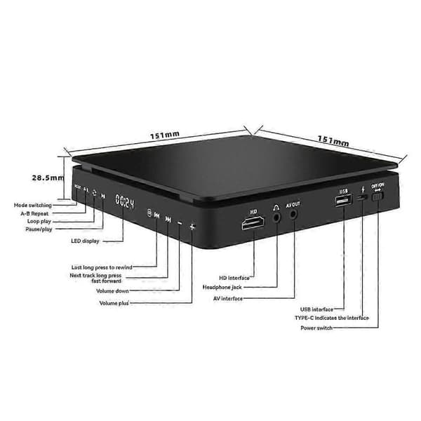 GETIT Multifunksjonell bærbar DVD-spiller med CD-avspilling og HDMI
