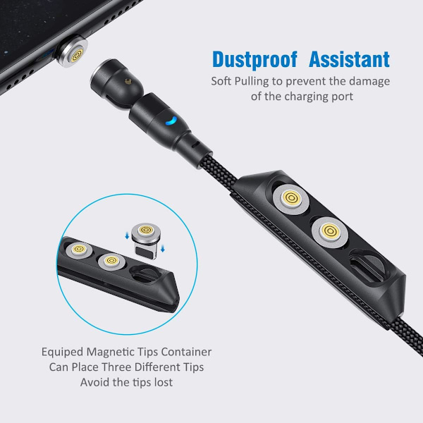 Magnetisk Datakabel Universell Magnetisk Telefonladdare, 3-i-1 Magnetisk USB-kabel, LED-ljus Nylonflätad, Förlängd Längd, Enhandsmanövrering,