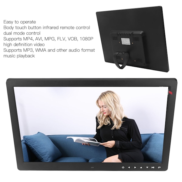 15,4-tums Digital Fotoram Multifunktion Svart med Touchknapp Hjärtformat Fäste Elektronisk Album för Hemmet 100‑240V EU-kontakt