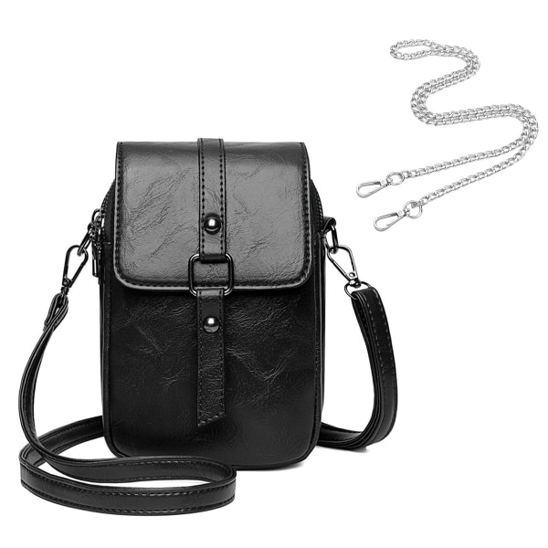 Liten crossbody lädertelefonväska för kvinnor, mobiltelefon axelväska kort plånbok, mobiltelefon upp till 6,5 tum, väska storlek 20*13*6cm