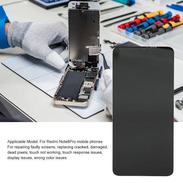 Mobiltelefon pekskärm montering LCD-skärm ersättningssats med demonteringsverktyg för Redmi Note8Pro