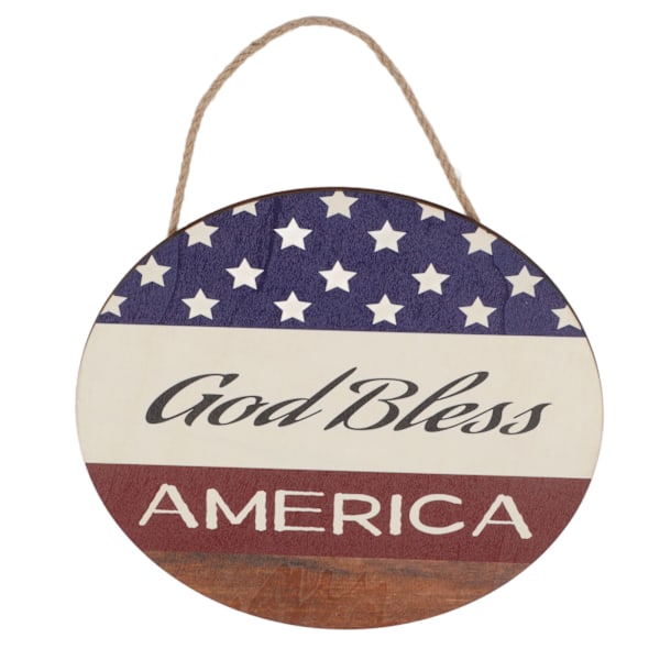God Bless America Patriotisk Träskylt, Färgstark Gårdskrans med Enkelt Hängrep, Utomhusplakett för 4 juli-dekoration och Bred
