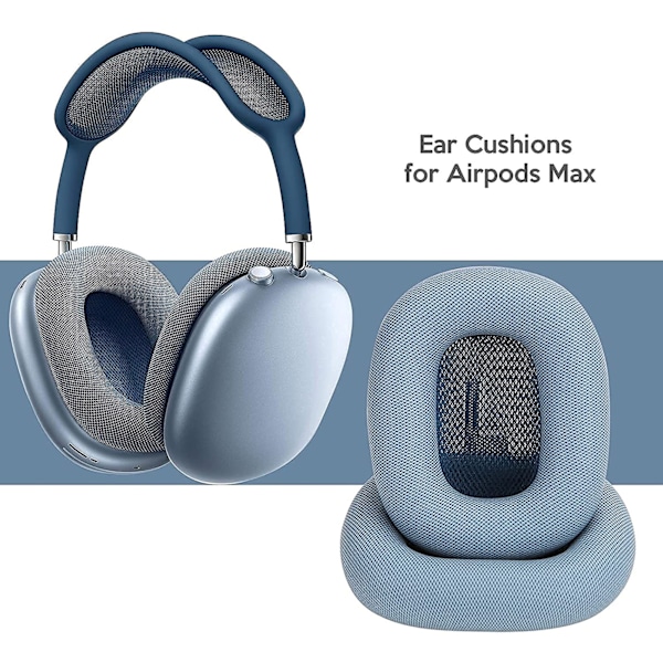 Ersättningsöronkuddar Proteinläder Memory Foam Mjuka Andningsbara Hörlursöronkuddar för IOS Earbuds MAX Blå