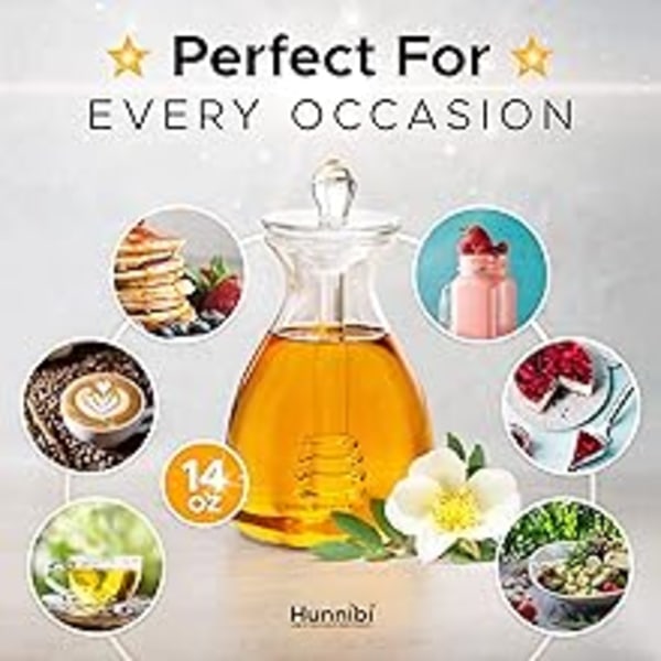 Handgjord Honungsburk, Glashonungsburk med Överlägsen Dosering och Elegant Honungsförvaring, Perfekt Omtänksam Gåva för Alla Tillfällen (414 ml)