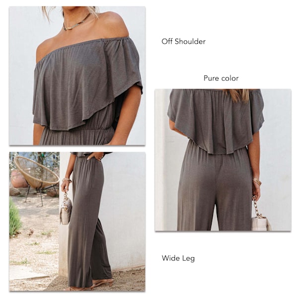 Dam Off Shoulder Jumpsuit Vida Ben Enkel Mönster Elegant Trendig Lös Bekväm Sommar Jumpsuit L Grå