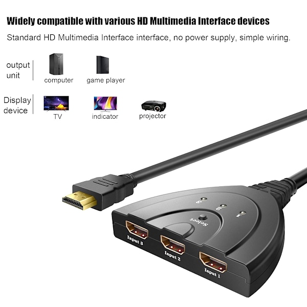 HDMI-switch för dina multimedia behov, stöder Full HD, stabil videoöverföring, 3 in 1 ut manuell växling för hemunderhållning och kontor