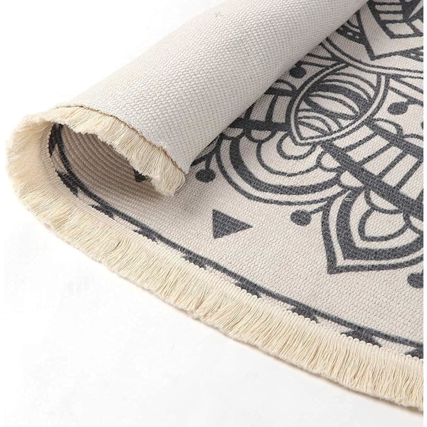 Chic Boho Mandala-mönstrad Rund Matta, Ultratunn Design Tvättbar Golvmatta med Retro Eleganta Mönster för Toalett Entré Sovrumsinredning