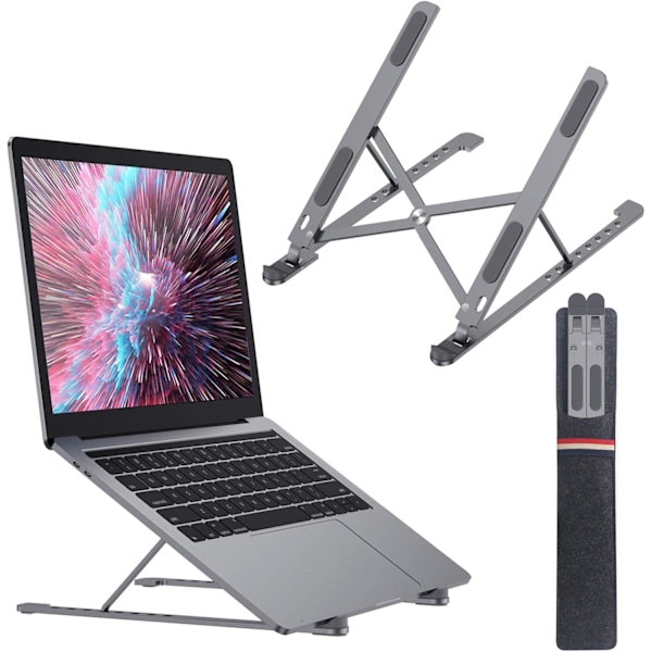 Ergonomisk Design, Justerbart Laptopställ för Skrivbord, 8 Höjdnivåer Från 6 cm Till 16 cm, Bred Kompatibilitet Med Upp Till 17 Tum