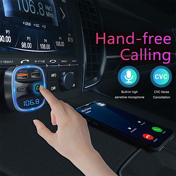 Bluetooth FM-sändare Snabb Billaddare Bilradio Notebook FM-sändare Radioadapter Med Dubbla USB-portar Handsfree Skärmindikatorljus Mp3