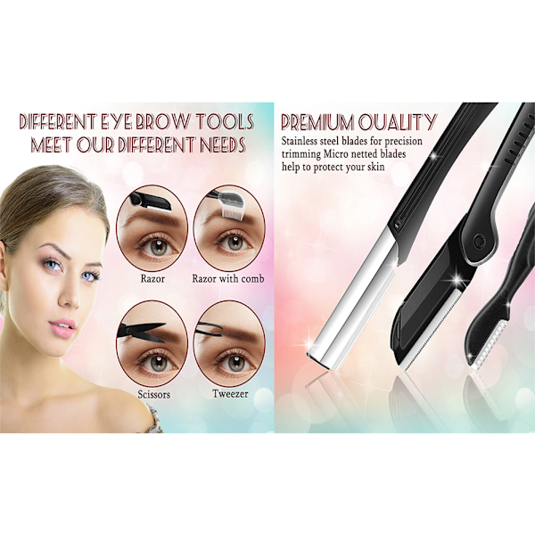Professionell Dermaplaning Ögonbrynstrimmer, 11-delars Grooming Set, Inkluderar Rostfritt Stål Blad, Ögonbrynssax Och Pincett, Idealisk För Kvinnor Och