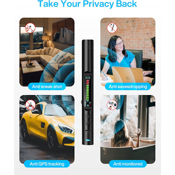 Privacy Guardian, Detektor för dolda kameror för hotell, AirBnBs, konferensrum, multifunktionell signaldetektor som säkerställer din integritet och