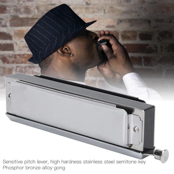 Kromatisk Harmonika 10 Huller 40 Toner 2‑Sidet Polyfonisk Spille Mundharmonika Sølv