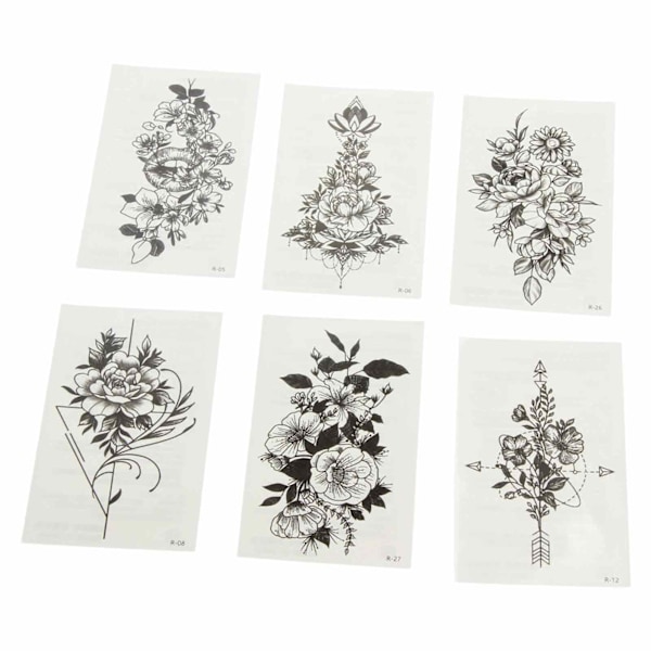 60 st Tillfälliga Tatueringar för Kvinnor Flickor - Svarta Skiss Fjärilar Blommor Fjädrar Djur, Fake Tatueringar Inkbox Tillfällig Tatuering Stick on Tatueringar för