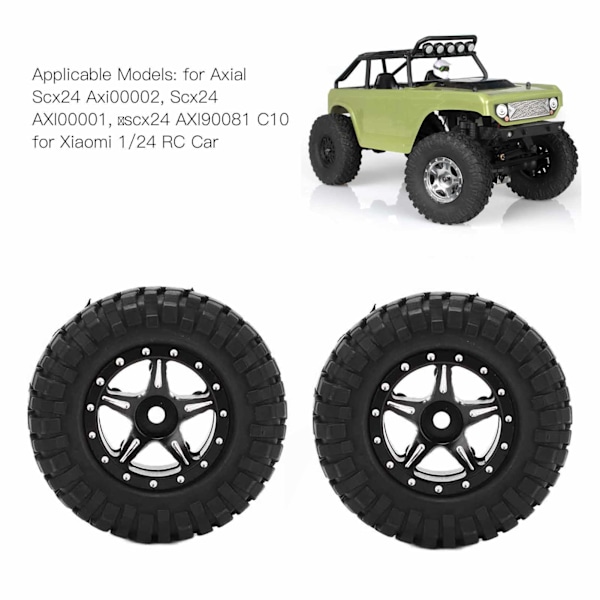 2 stk. aluminiumsfælge og dæk sæt til Axial SCX24 AXI00001 1/24 RC Crawler Bilopgraderingsdele Sort