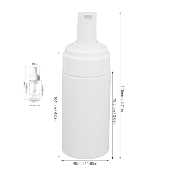100 ml tom vakuumemulsjonsflaske i plastskum med pumpe for mousse, reisekosmetikkbeholder
