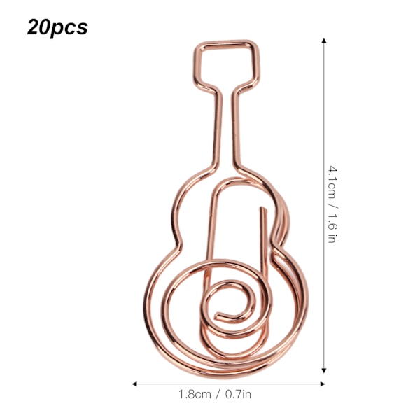 20 stk. formet papir klips metal materiale guitar form rose guld lys bærbar søde kontor klips til klassificering