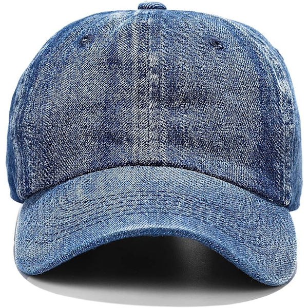 Tvättat basebollkeps i sliten denimbomull, justerbar