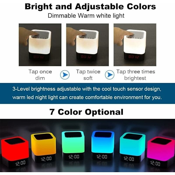 Bärbar Bluetooth-högtalare, Touch Sensor LED-lampa för moderna interiörer, Väckarklocka med dimbart flerfärgat ljus, Mjuk lampa för
