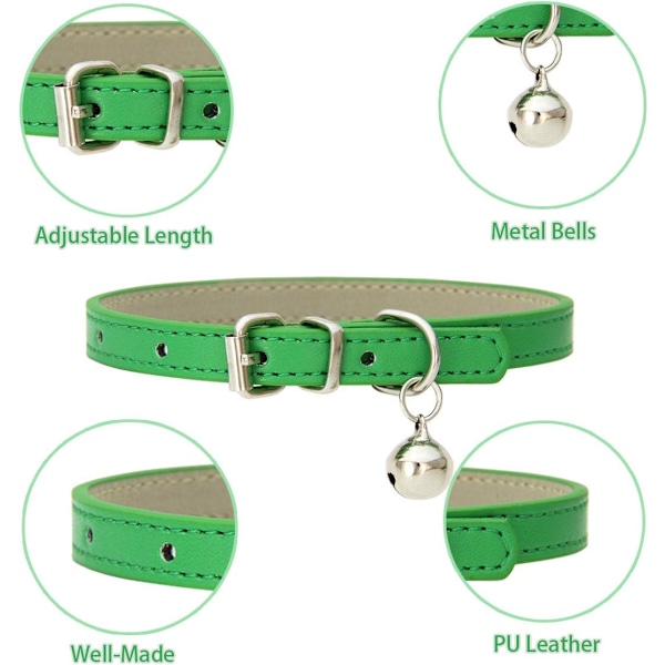 Mjukt PU-material Katt-halsband, Läder Katt-halsband med Snabbspänne och Bjällra, Justerbar Storlek Chic Husdjurstillbehör i Klara Färger (8 st)