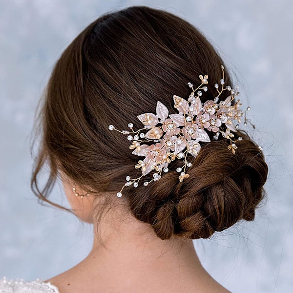 Legering Blad Handgjord Blomster Huvudbonad Bröllop Brudklänning Hår Strass Smycken Hår Kam Brud Hår Tillbehör