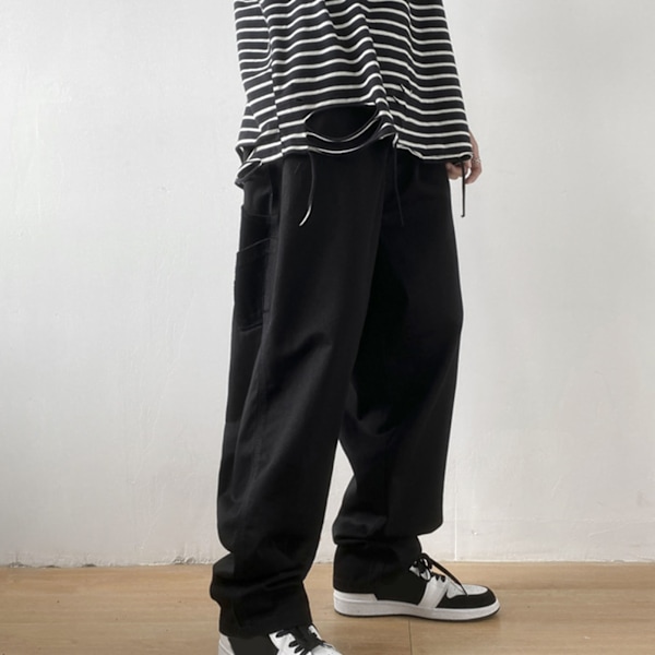 Fickor Herr Oversized Byxor Bakfickor Lös Oversized Rak Långbyxa för Herr Dejting Svart XL