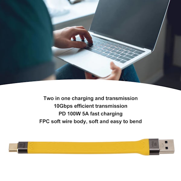 Kort USB A til USB C-kabel Bærbar lille FPC Fleksibelt kabel PD 100w 5A 10Gbps Hurtig opladning Kort USB C-kabel
