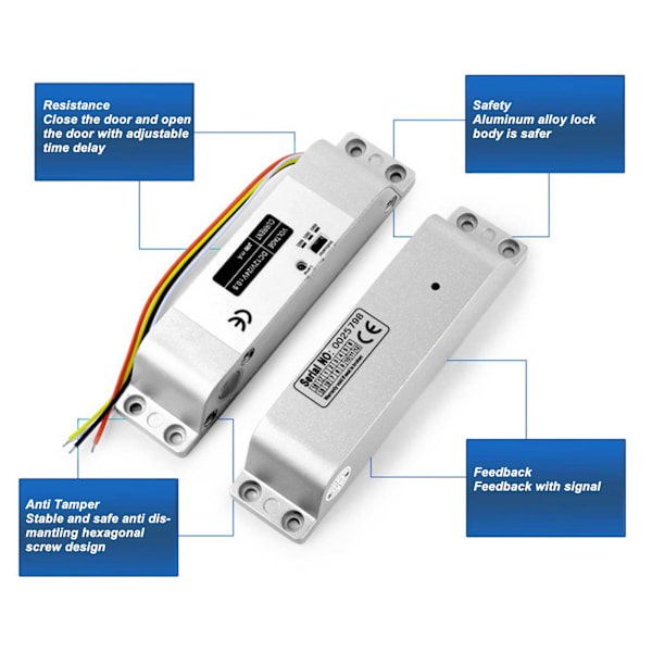 Sähköinen pudotuslukko 12V - 24V alumiiniseoksesta valmistettu elektroninen ovilukko kulunvalvontajärjestelmään