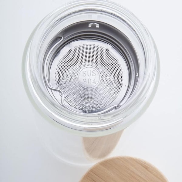 Lätt att rengöra och använda dubbelväggig vattenflaska i borosilikatglas, miljövänligt bambulock, motiverande design för säkra varma och kalla drycker, reptålig