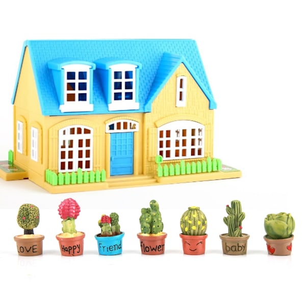 Liten kaktus miniatyr suckulenta växter kruka dockhus dekoration mini växt (7 st)