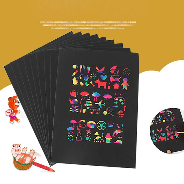 50 st konst regnbåge skrapa papper bambu stylus set skrapa av konst hantverk leveranser kit för barn för kul DIY leksak fest gynnar spel