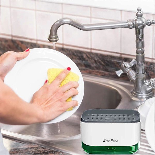GETIT Tvåldispenser, diskmedeldispenser med svamphållare, tvåldispenser, kökstvåldispenser